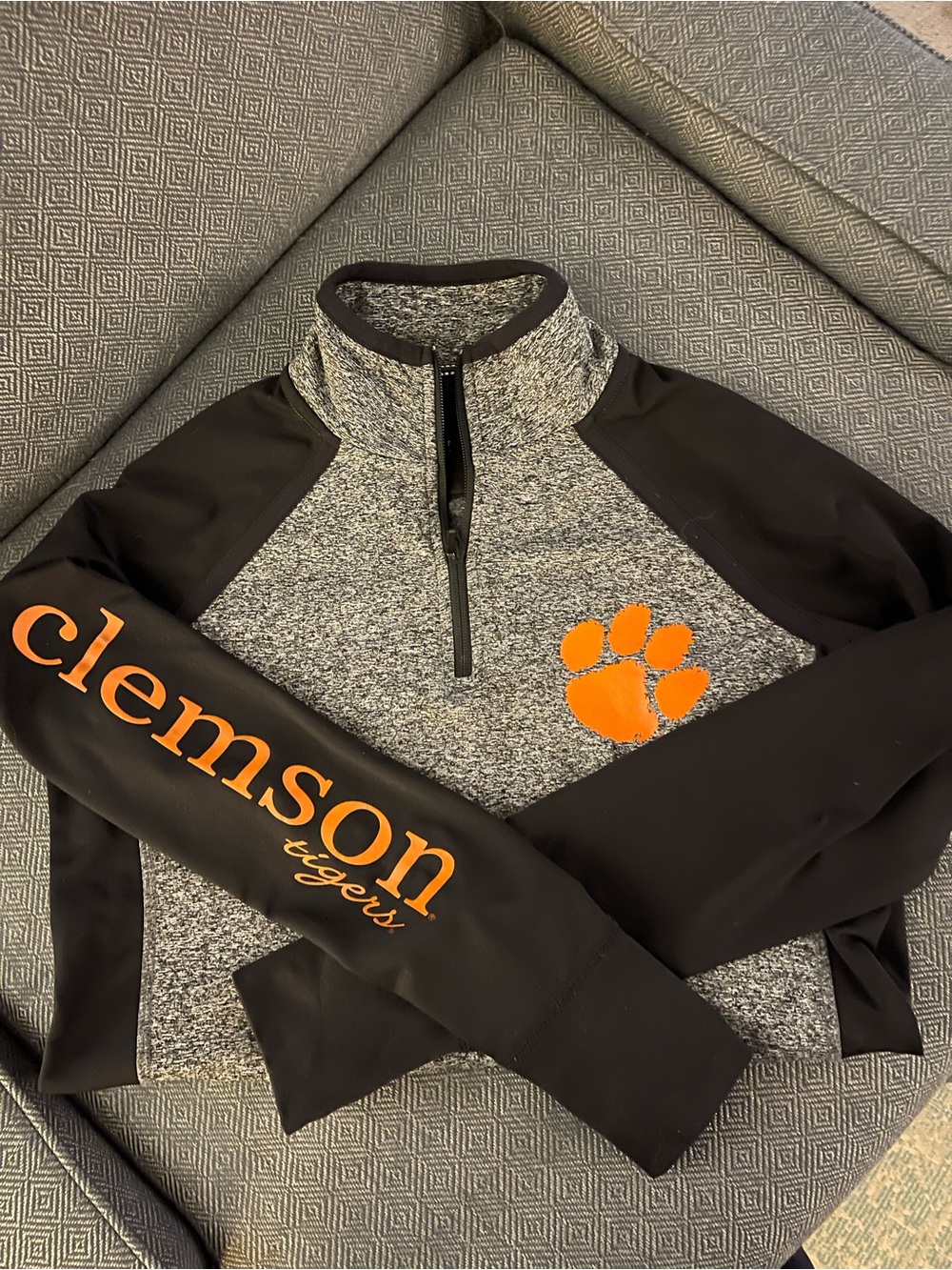 Clemson Tigers Women's Gray & Black Quarter-Zip Pullover with Orange Paw